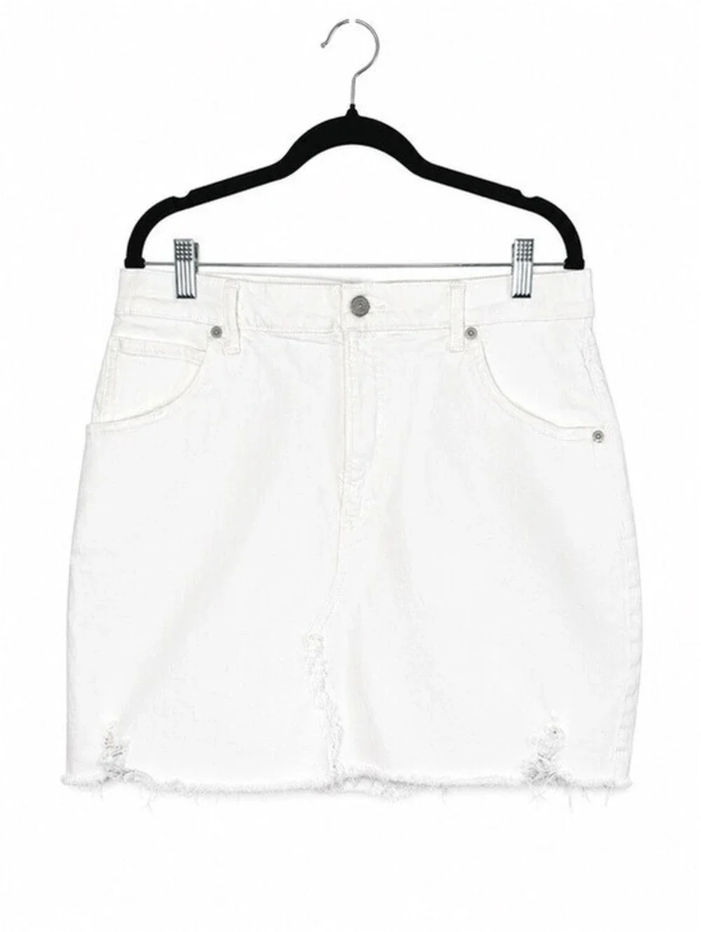 Lucky Brand Women's White Distressed Denim Mini Skirt Raw Hem Size 31